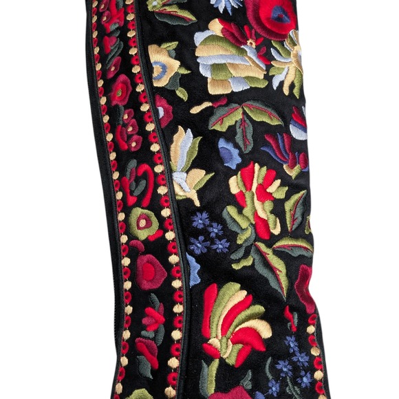 Warren Edwards Mongo Longo Suede Embroidered Boots Size 8 Black Floral Boho - Picture 4 of 13